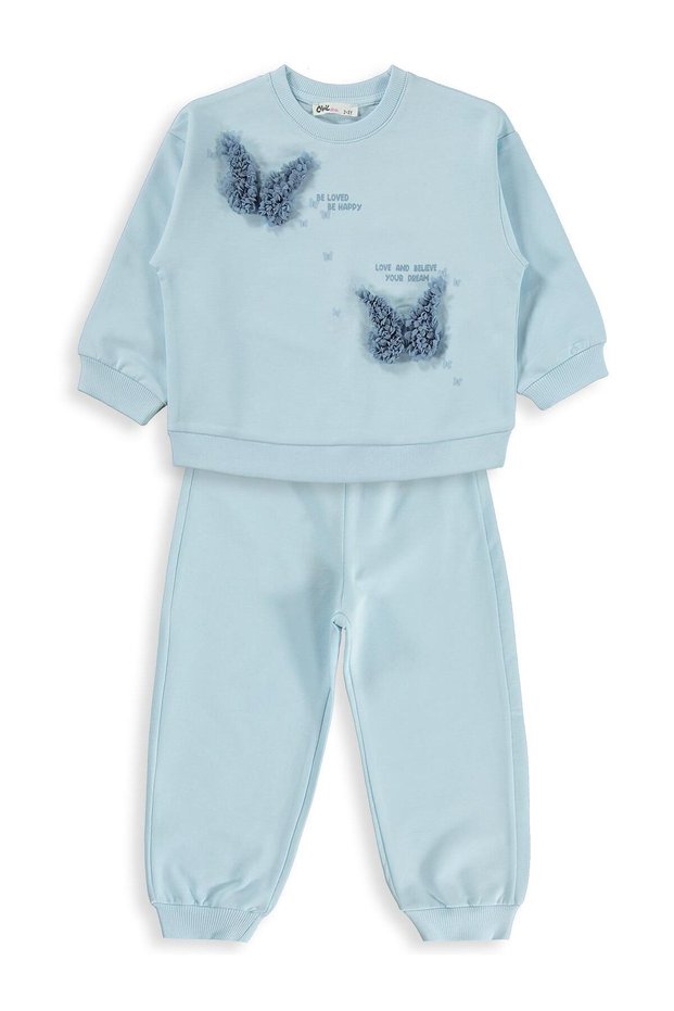 Butterfly Embroidered Tracksuit Set for 2-5 Years Old - Blue