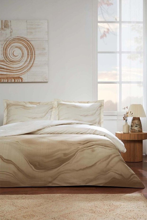 Ranforce -Opal Waves Cream- Double Duvet Cover Set
