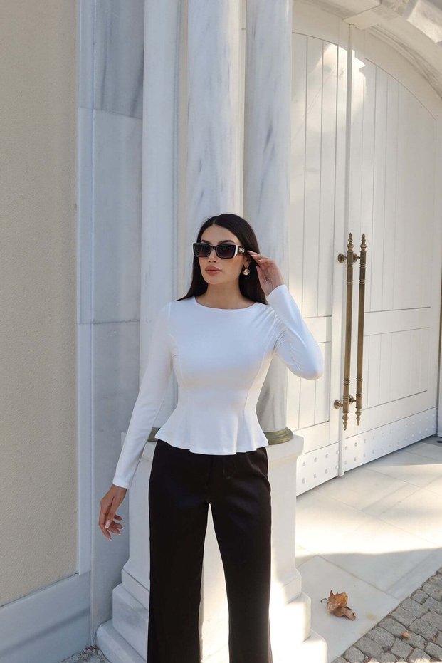 Dalgıç Kumaş Flounce Blouse White