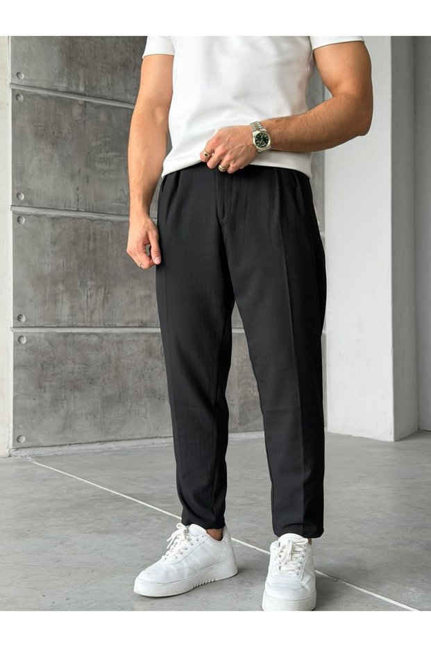 Regular Fit Green Fabric Trousers W Black