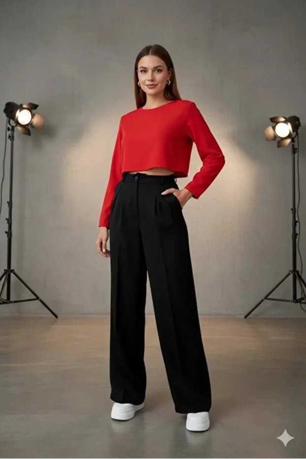 Elegant Posture High-Waisted Cream Fabric Palazzo Trousers