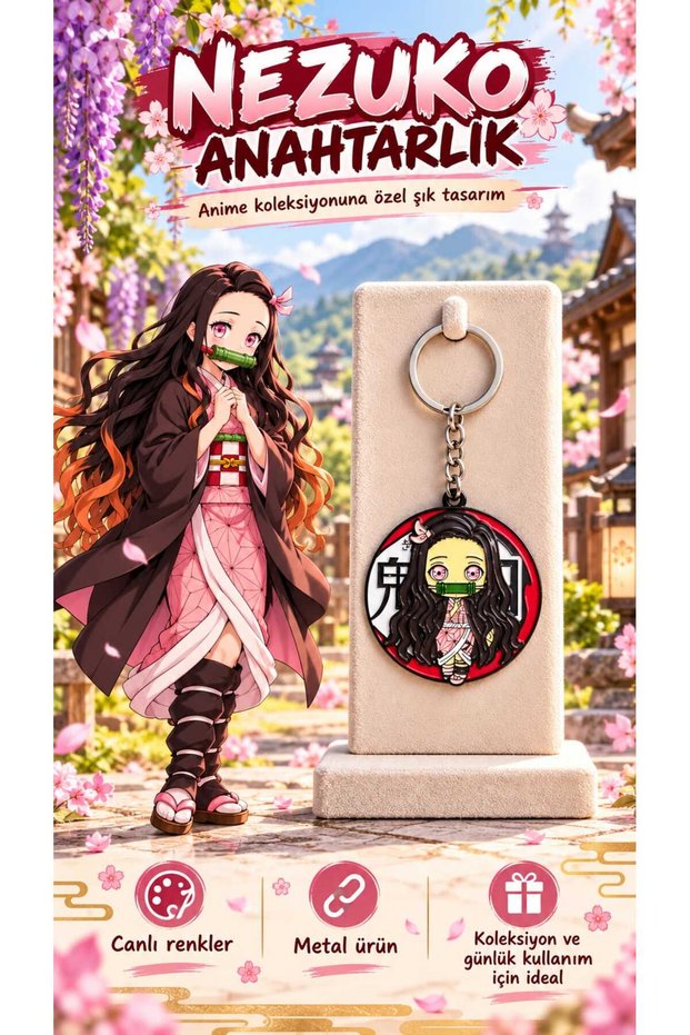 Metal Keychain with a Figure in Pink Outfit and Long Hair