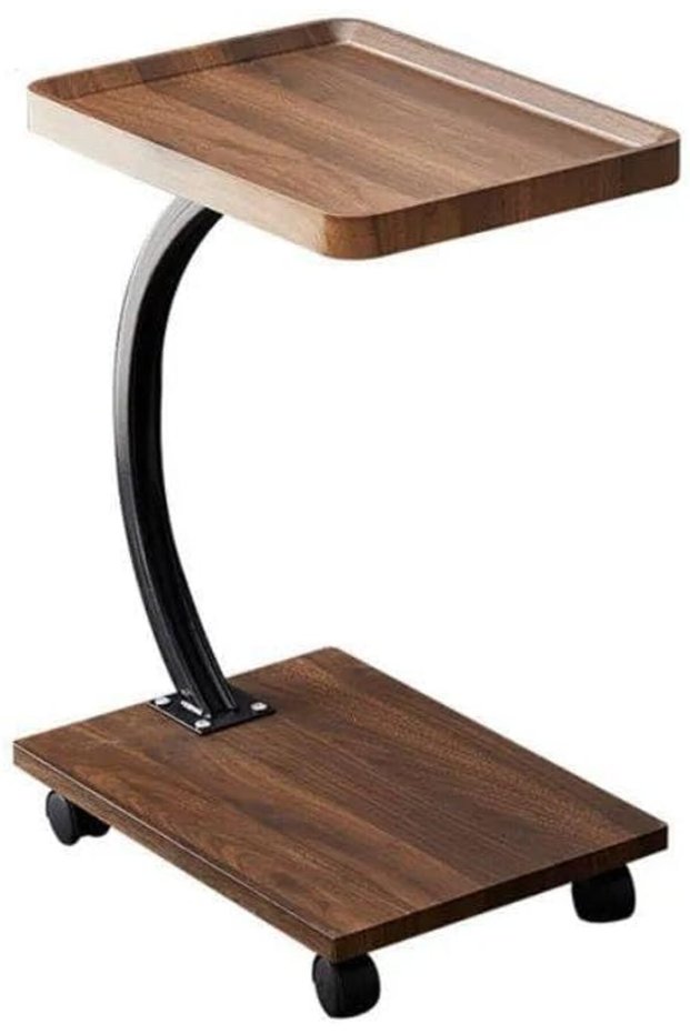 Modern Coffee Table, C-Shaped End Table with Wheels, Sofa Snack Table, End Table for Small Space, St