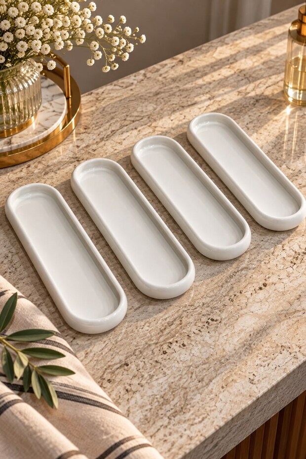 Set of 4 Perla Porcelain Olive Bowls 28 cm