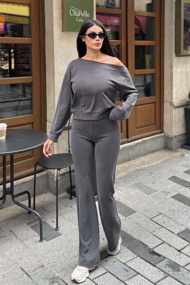 Modal Oysho Off-Shoulder Double Suit Anthracite