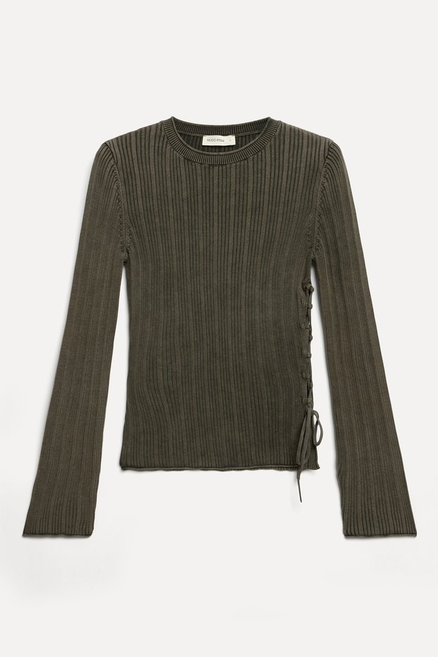 Women's Brown Fitted Crew Neck Sweatshirt