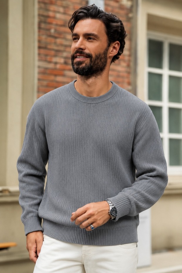 Men's Premium Anthracite Sweater with Stripe Detail