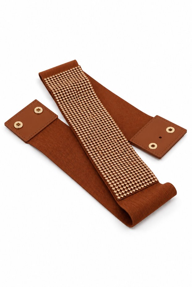 Women's Wide Elastic Belt with Stones – Flexible Belt – Stylish Dress and Coat Belt
