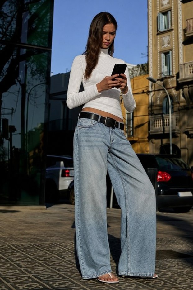 Women's Turtleneck Long Sleeve Ribbed White Knitwear