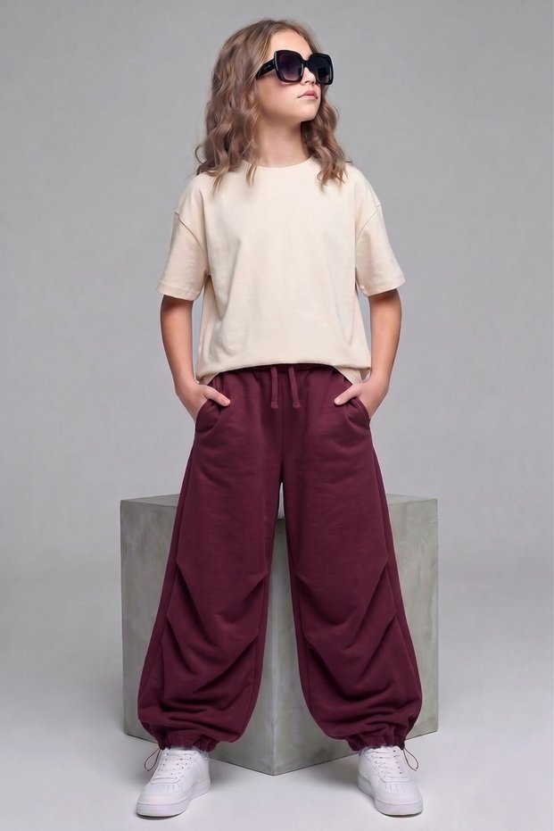 Girl's 9-14 Years Old Cotton Jogger Sweatpants Burgundy