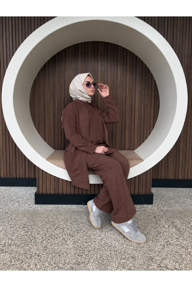 Alt Üst İkili F Zippered Pocket I Daily Hijab Tracksuit Set