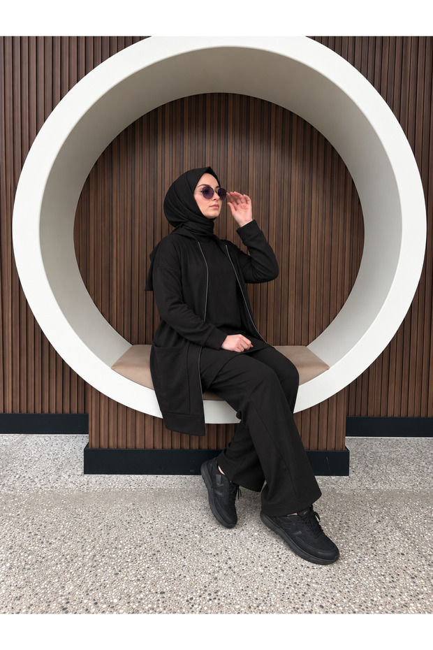 Alt Üst İkili F Zippered Pocket I Daily Hijab Tracksuit Set