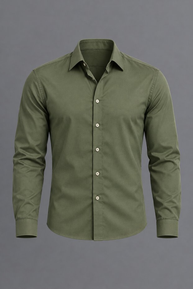 Men's Classic Collar Long Sleeve Buttoned Slim Fit Khaki Shirt