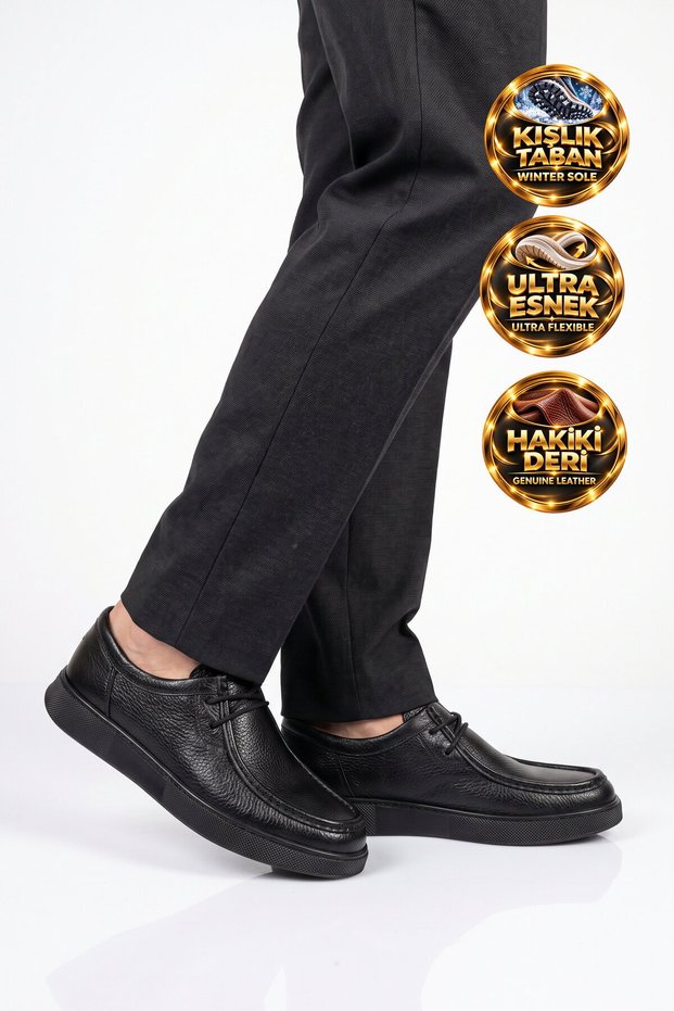 Black Skin Genuine Leather Lace-Up Men's Casual Shoes 632911