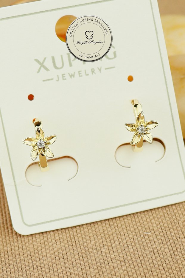 Xuping Earrings - Xuping 1cm Minimal Star Flower Hoop Model Gold Hoop Earrings Do Not Tarnish