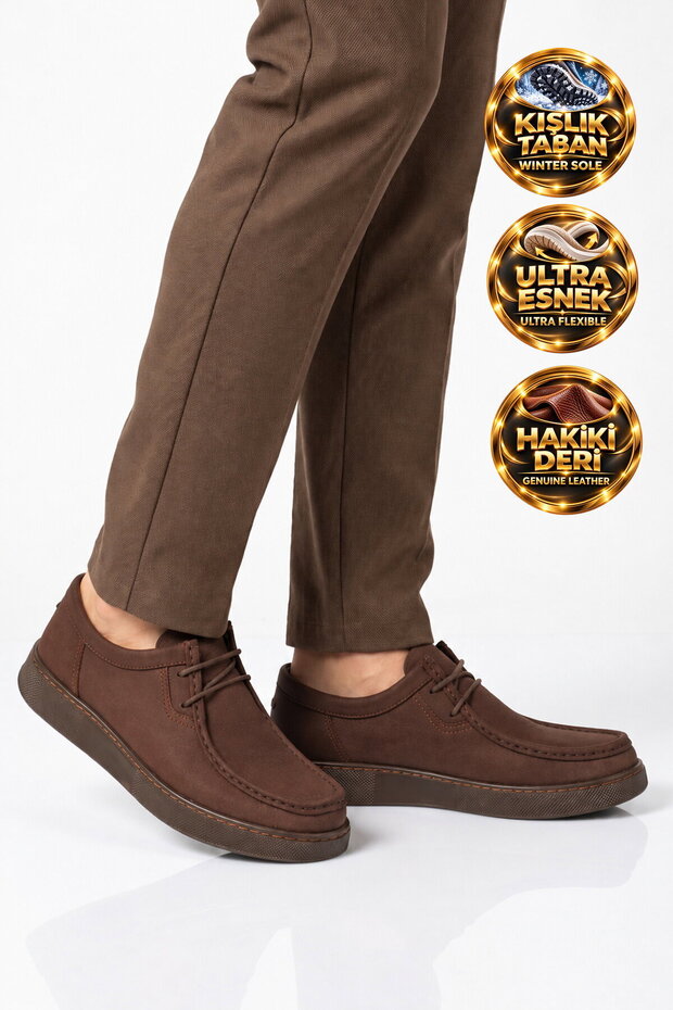 Brown Nubuck Genuine Leather Lace-Up Men's Casual Shoes 632911