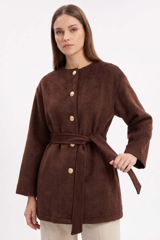 Fox Belted Coat 202726 - Brown