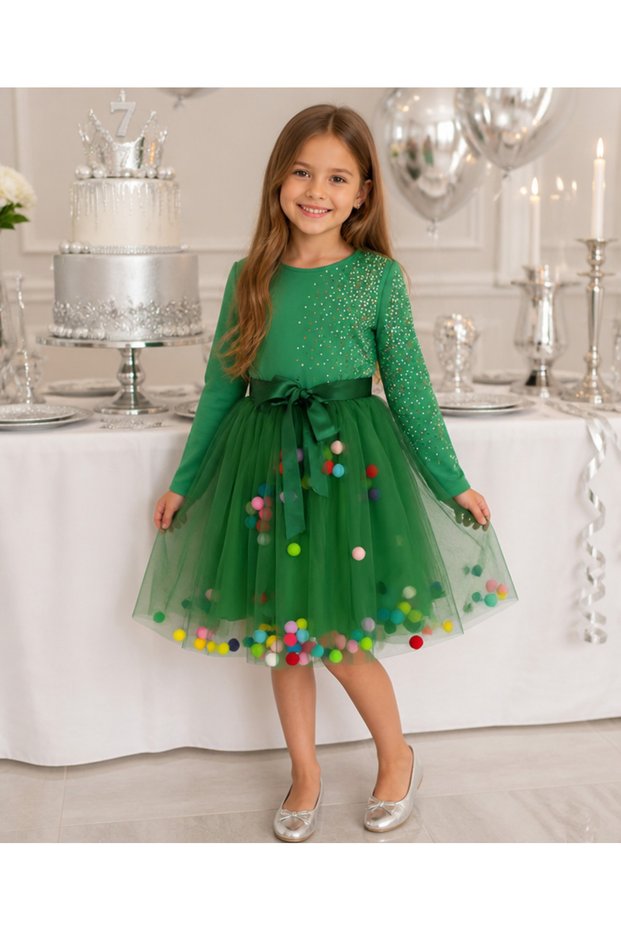 Children's Dress with Pompom 086229