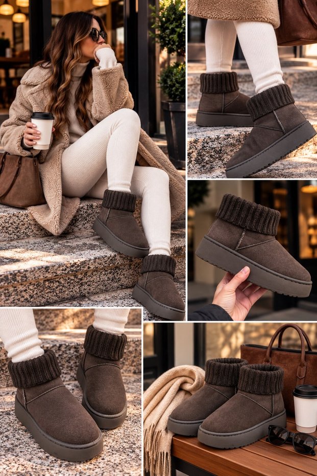 Women's Anatomical Comfortable Mini Suede Boots with Fur Inside, Thick Sole, Winter Women's Ankle Boots Shoes