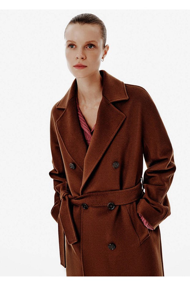 Double-Breasted Cut Brown Wool Coat