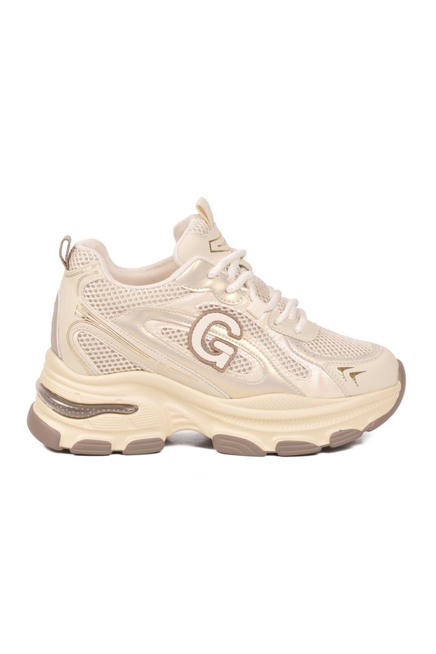 Mesh Lace-Up Thick Sole Sneaker Stylish Comfortable Beige Women's Casual Walking Shoes 26Y323