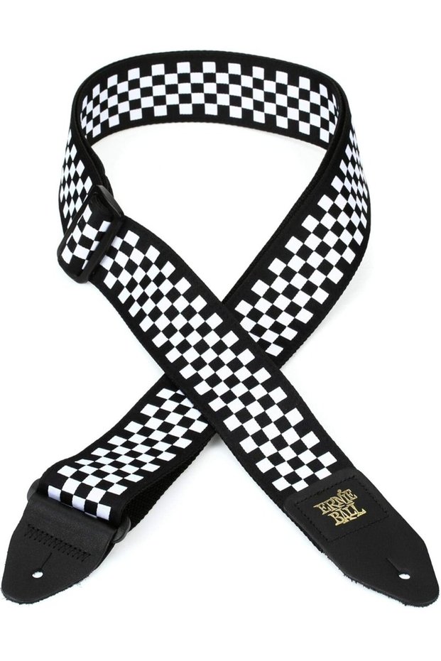 Guitar Strap, Black and White Checkerboard Pattern