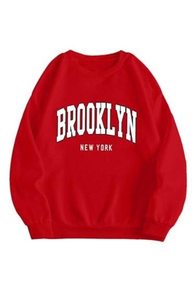 Brooklyn Printed Cotton 3 Thread Threaded Crew Neck Oversize Sweatshirt