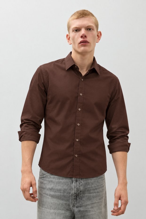 Men's Classic Collar Casual Brown Shirt