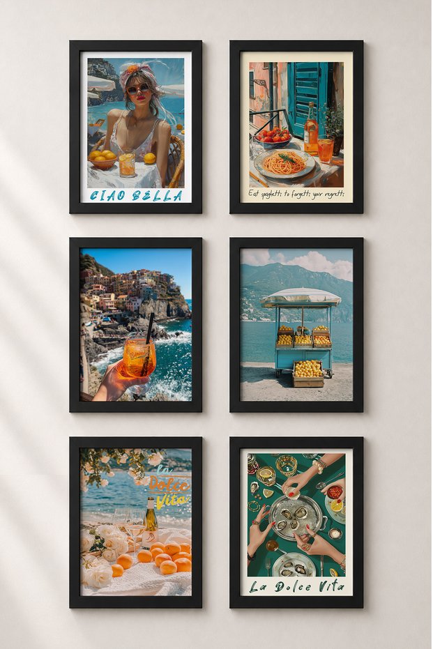 6 Piece Lemonade and Oysters Framed Painting Set Italy Posters Wall Decor Sixmx29