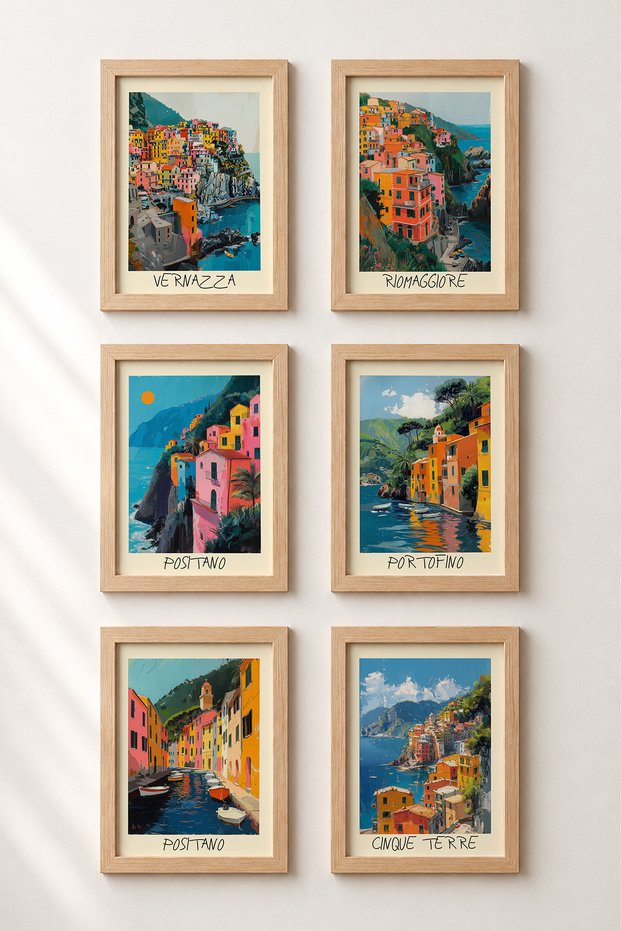 6 Piece Cinque Terre and Positano Framed Art Set Italy Posters Wall Decor Sixit13