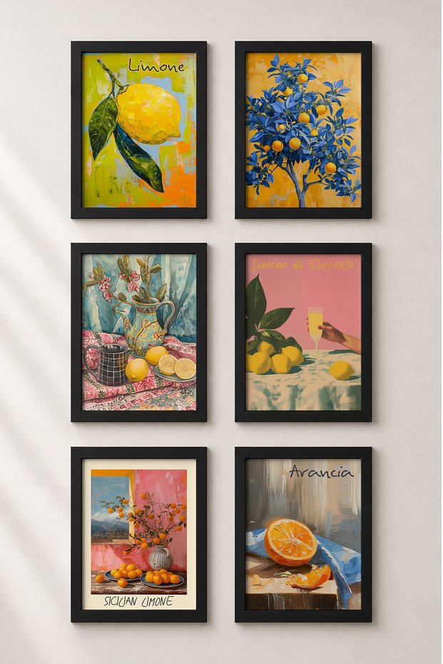 6 Piece Citrus Still Life Paintings Framed Art Set Italy Posters Wall Decor Sixit27