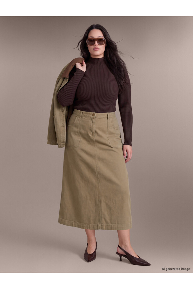 Peak New Season Beige Plus-Size Denim Skirt