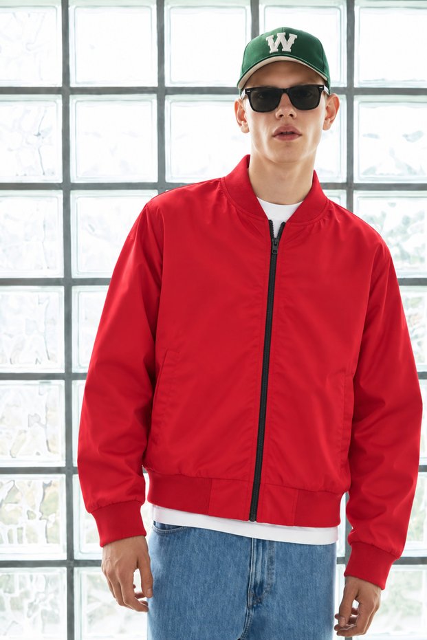 Men's Zippered Bomber Seasonal Red Raincoat