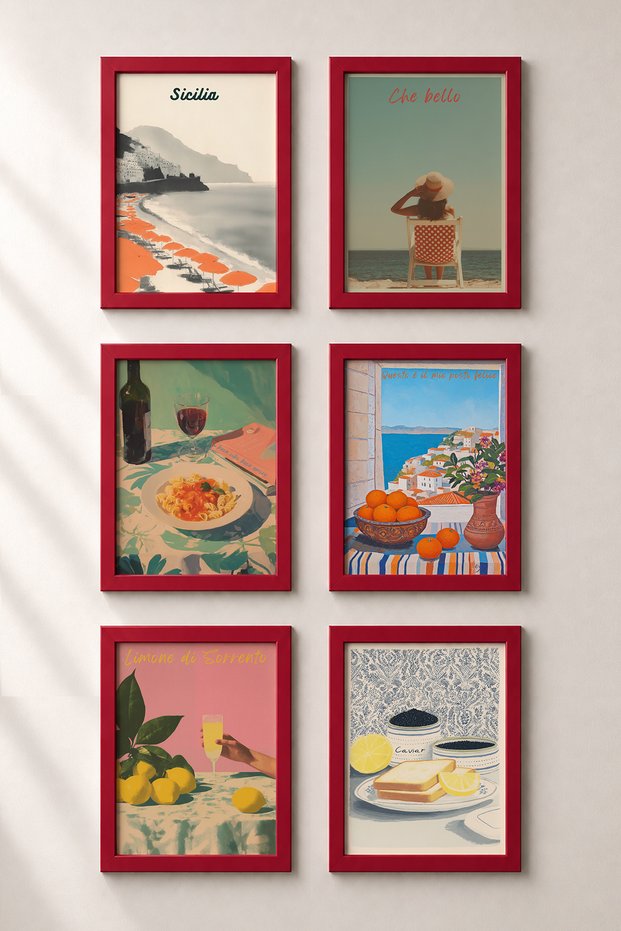 6 Piece Sicily Beach and Sorrento Framed Painting Set Italy Posters Wall Decor Sixmx02