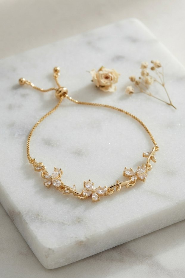 Ivy Flower Model Gold Color Zircon Stone Women's Bracelet with Elevator Chain