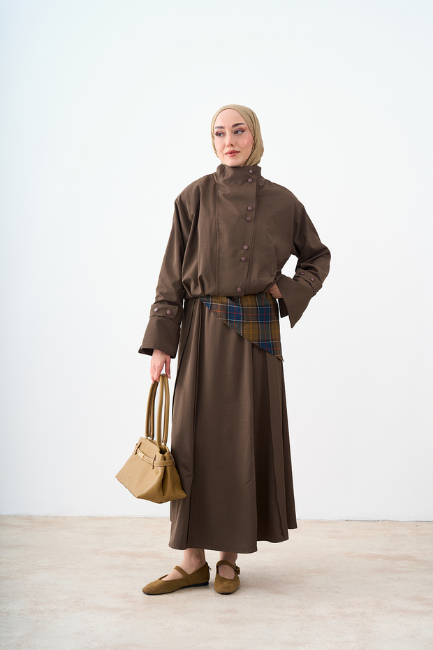 Women's Snap Detail High Collar Suit Khaki Green