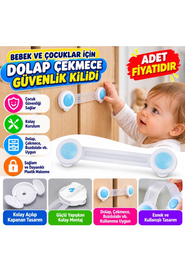 Cabinet Drawer Safety Lock for Babies and Children (Price Is Per Unit).