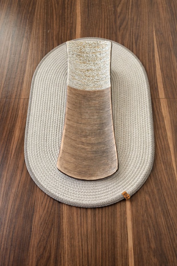 Cream-Colored Oval Jute Table Runner, Side Table, Tablecloth | Breakfast, Dinner Set | Decorative Table Runner 35x60 cm
