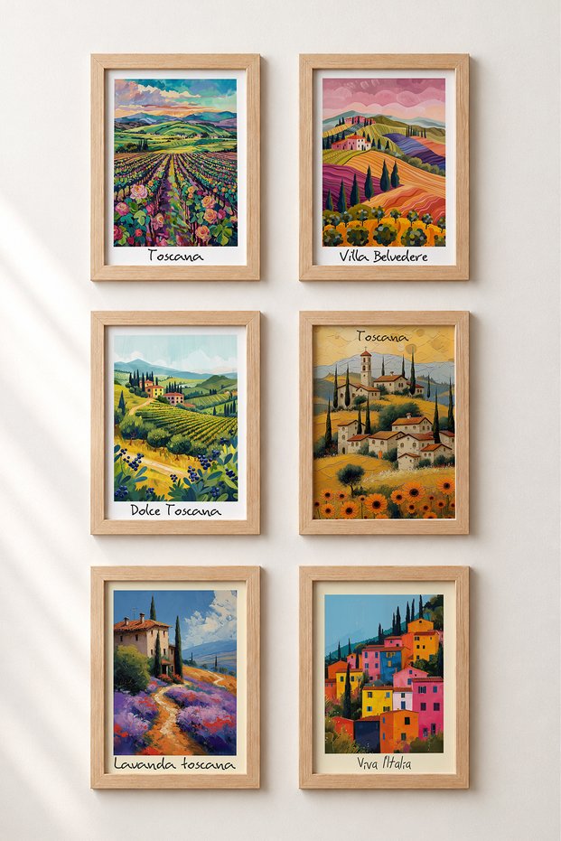 6 Piece Tuscany Hills Framed Painting Set Italy Posters Living Room Kitchen Gallery Wall Sixit18