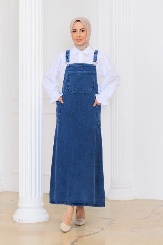 Women's Long Denim Dress and Shirt with Straps