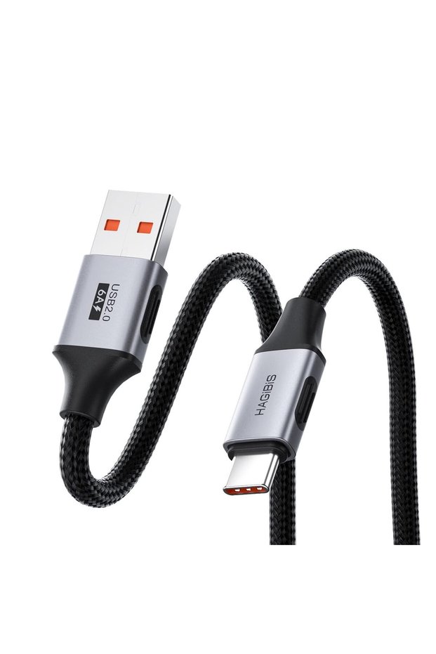 كابل بيانات مجدول للشحن السريع 6A، من USB A إلى C، سرعة نقل بيانات 480 ميجابت في الثانية، وشحن بتقنية Power Delivery PD.