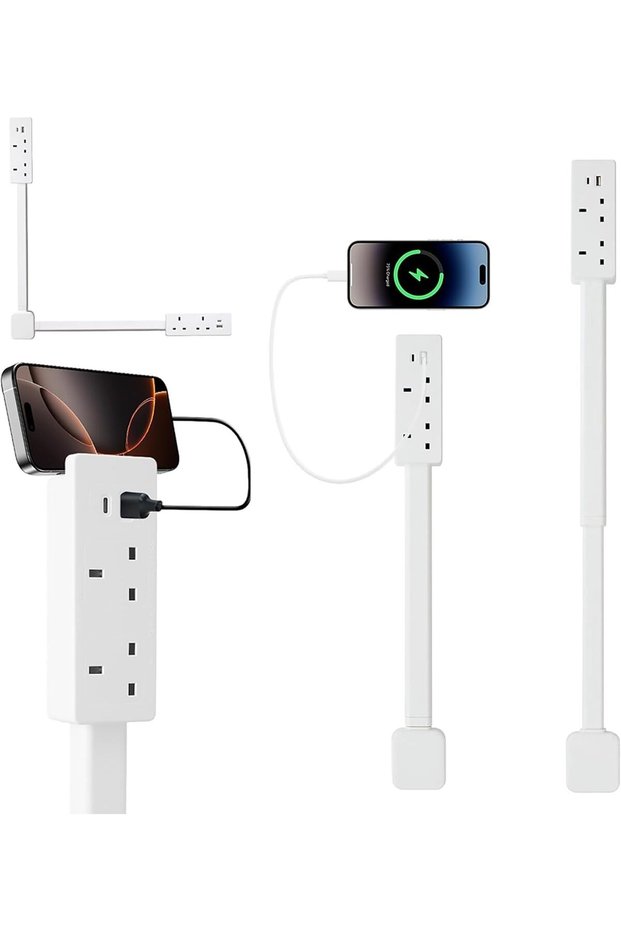 مقبس تمديد كهربائي بزاوية 180 درجة ° جهاز دوار بقوة 1500 واط مزود بمنفذ USB-A وUSB-C و2 منفذ آخر.