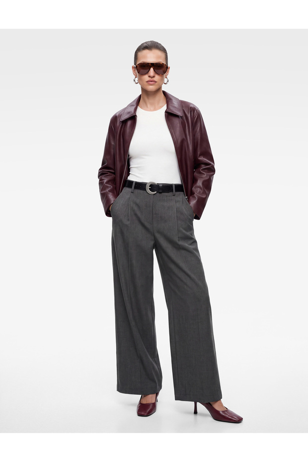Pleated Wide-Leg Fabric Trousers with Adjustable Cuffs, Buttons, and Loose Fit with Pockets