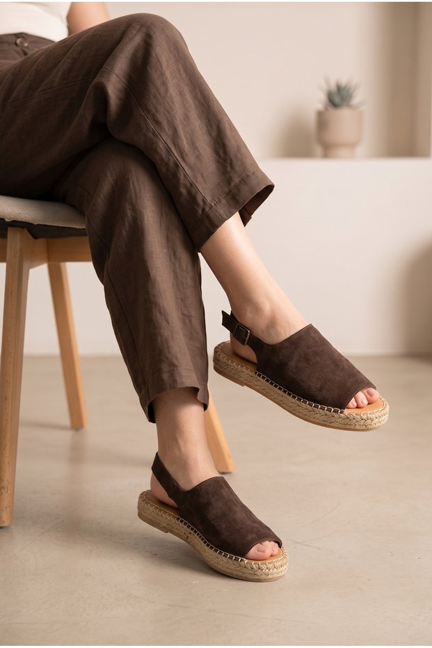 Women's Genuine Suede Straw Sole Buckle Sandals Espadrille