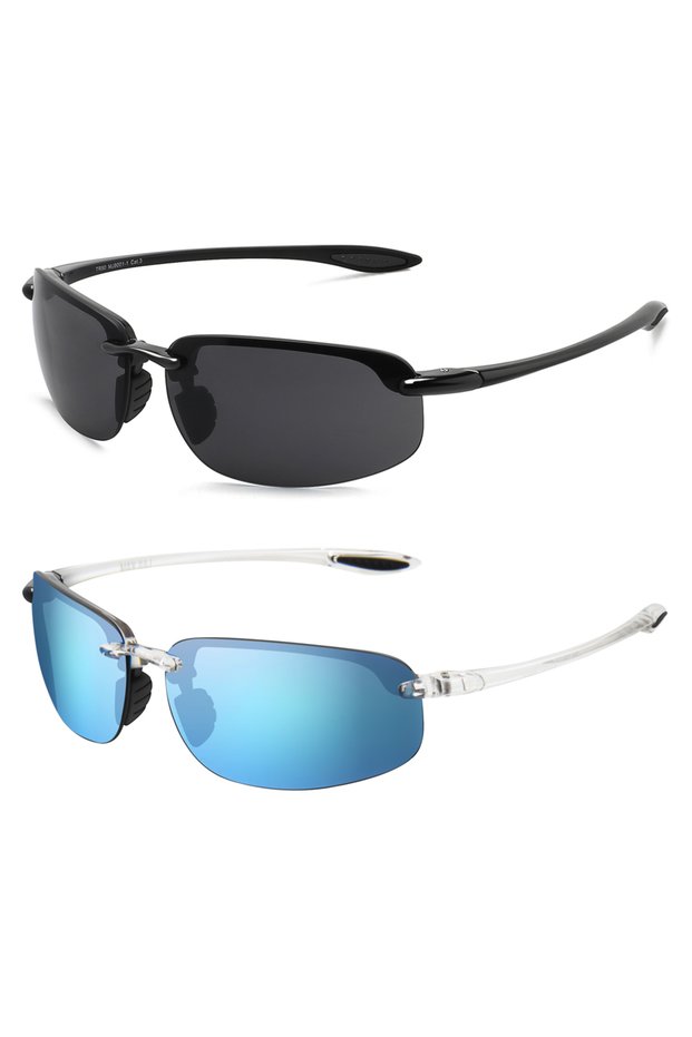 A8 2pcs grey iceblue 2Pack Polarized Sports Sunglasses for Men Women TR90 Lightweight Rimless Frame