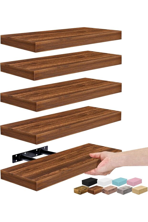 16 Inch Floating Shelves for Wall (5 Pack, Walnut)