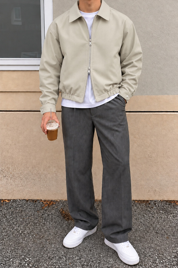 Men's Oversize Double-Way Zipper 100% Cotton Jacket – Comfortable Fit, Elastic, Daily and Casual Style