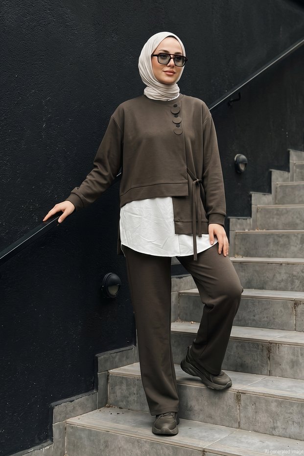 Luna Pants Suit with Shirt Detail Inside 920 Khaki