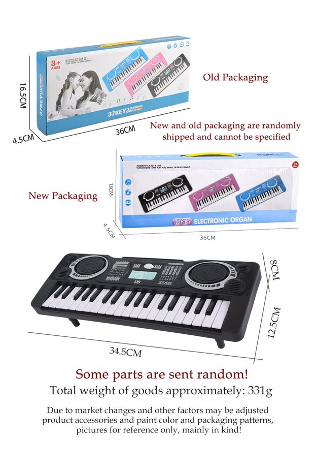 black Electronic 37 Keys Piano Toys for Kids, Portable Keyboard Musical Instrument Kid Education Toy