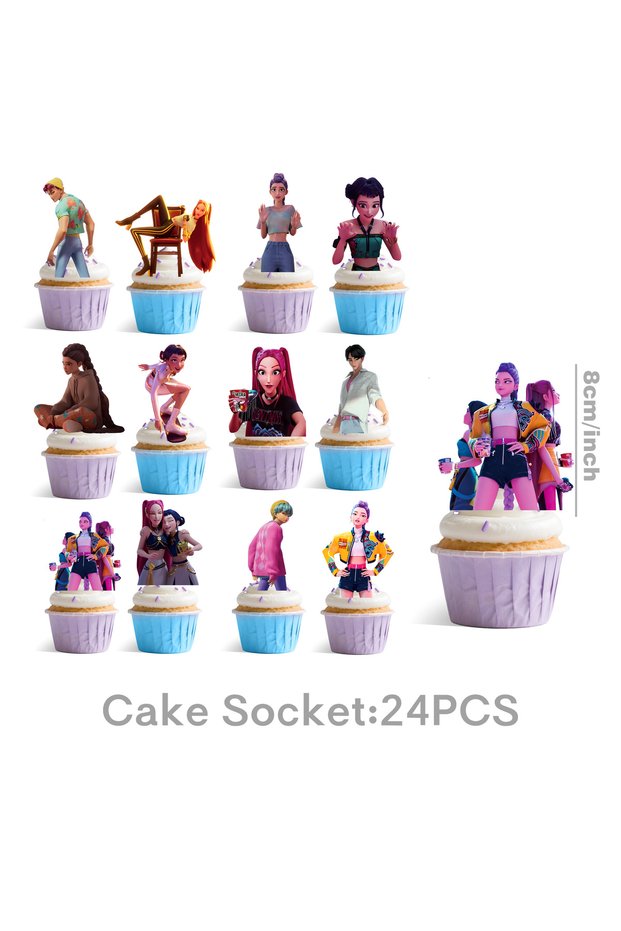 Cake Topper-24Pcs Pop Star Disposable Tableware Anime Idol Birthday Theme Party Paper Plates Napkins